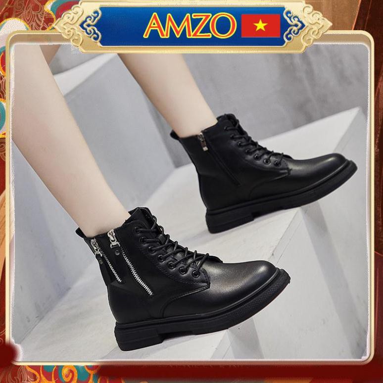 Giày Boots Nữ, Boots Nữ Cổ Thấp 3cm  Hai Khóa Hot Hit Siêu Đẹp Hai Màu Đen Kem Minhtushoes Giày Nữ Cao cấp