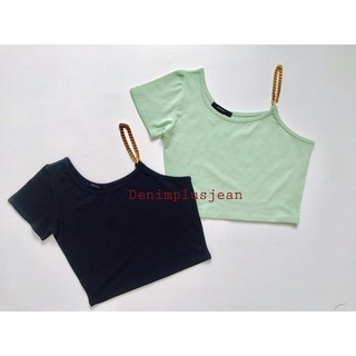 Áo thun nữ chất cotton 1 vai phối dây xích vnxk