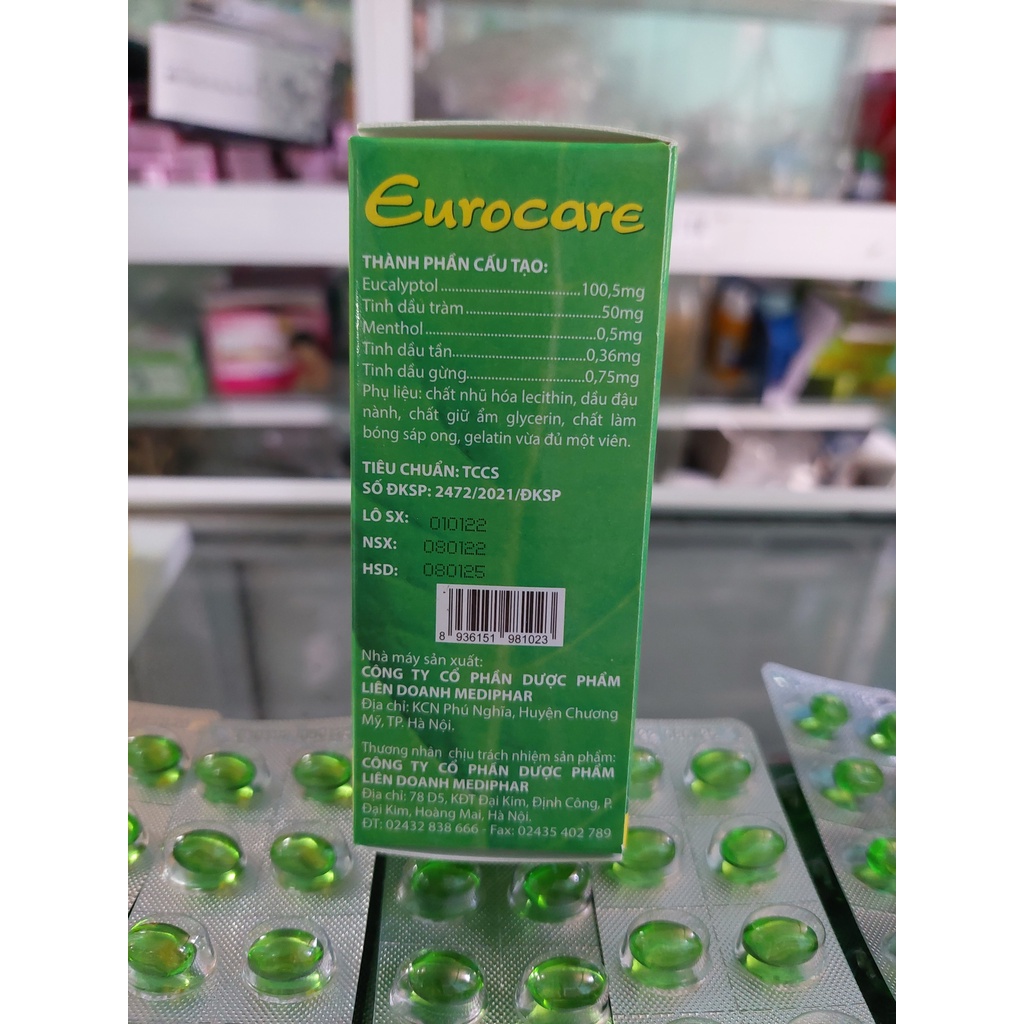 Eurocare - Giảm ho, thông thoáng mũi, giảm các triệu chứng cảm lạnh, sổ mũi, đau họng 100% tinh dầu thảo dược