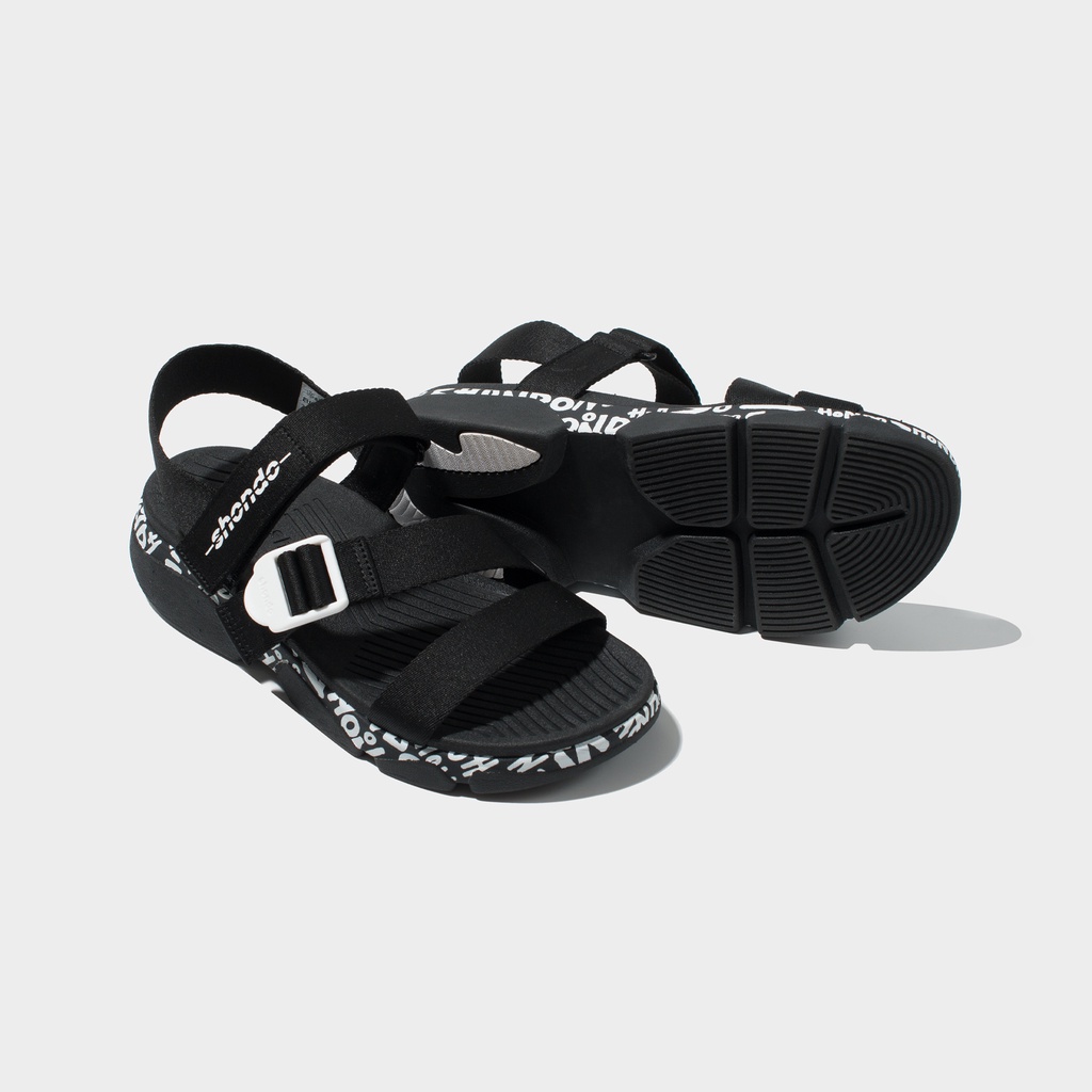 Giày Sandals Nam Nữ Unisex Shondo F7 Track Monogram Vẽ Tay Đen F7T1019