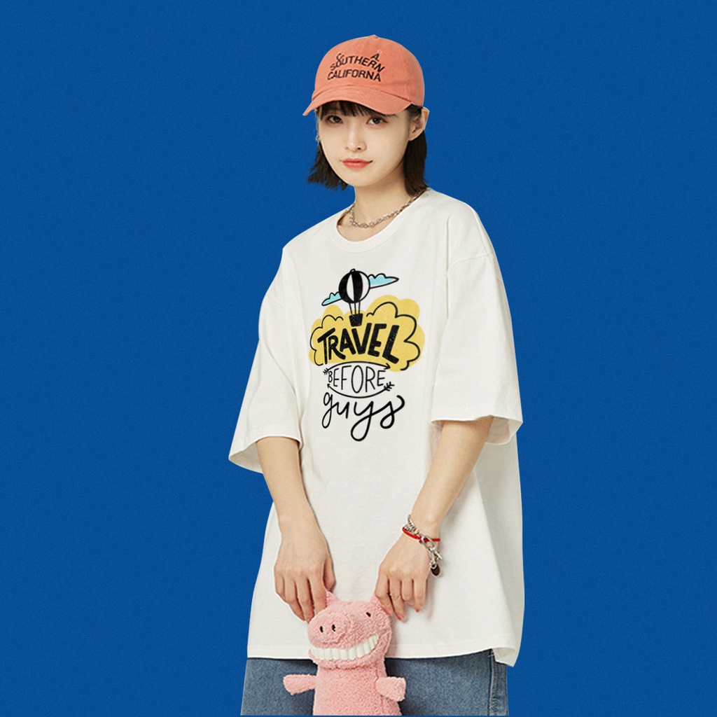 Áo thun nữ tay lỡ freesize phông form rộng Unisex In Slogan Du Lịch