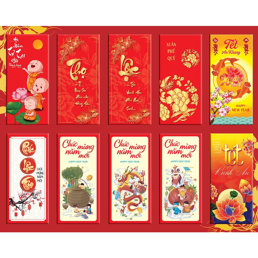 Sỉ 2000 bao lì xì, Bao lixi chúc tết may mắn 2023 nhiều mẫu để lựa chọn, lựa mẫu tùy ý, hàng có sẵn