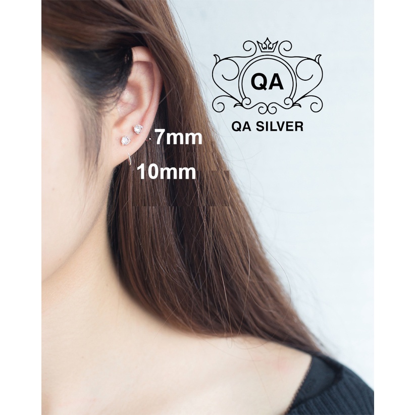 Khuyên tai bạc 925 nam nữ bông móc chữ C đính đá 3 chấu đen trắng S925 EARCUFF Silver Earrings QA SILVER EA180405