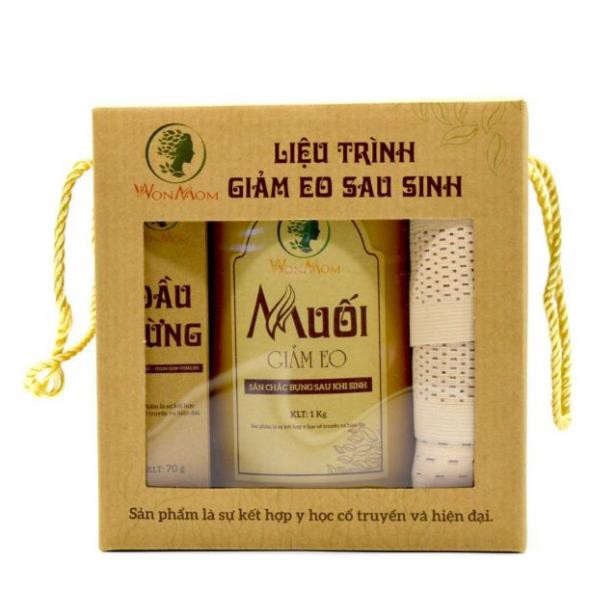 Combo Liệu trình giảm eo sau sinh Wonmom (1kg Muối , 1 Dầu gừng , 1 Gen nịt , 1 Đai quấn muối)