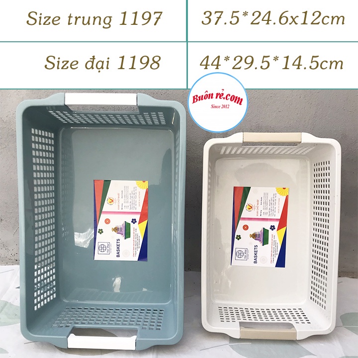 Rổ chữ nhật 2 size  có quai cầm nhựa Việt Nhật, Khay chữ nhật đựng tài liệu, đồ dùng văn phòng đa năng