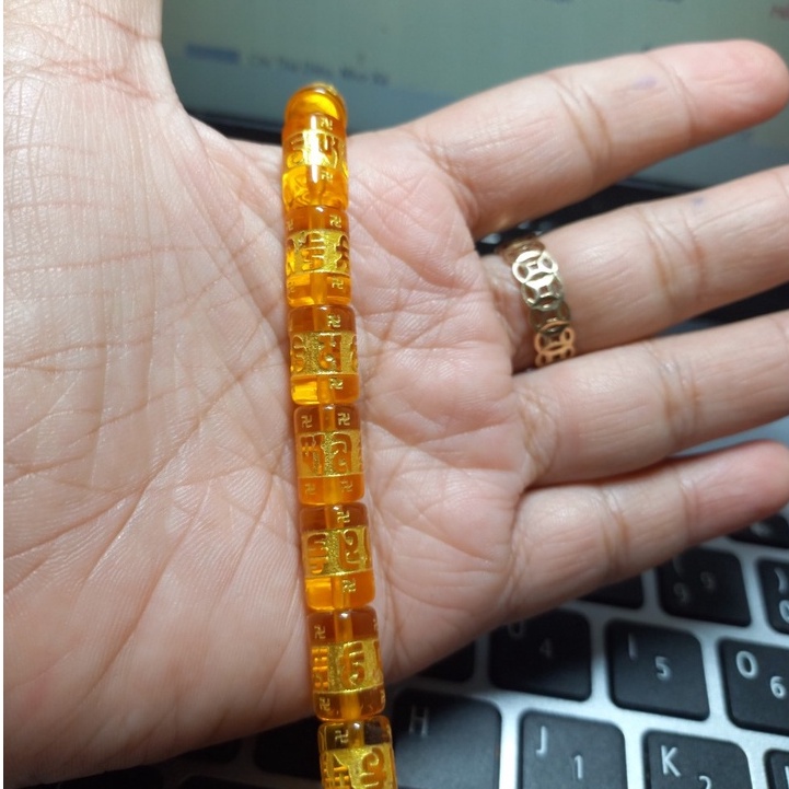 Lu thống trụ in chữ vàng đá thủy tinh size 8x12mm