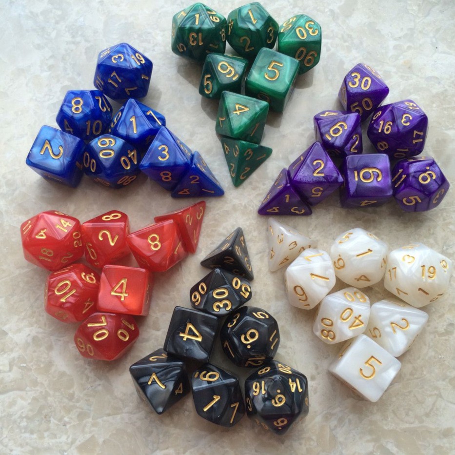 Bộ 7 viên xúc xắc xí ngầu đa diện D4, D6, D8, D10, D12, D20, D100, xúc xắc chơi Dungeons & Dragons (DnD)