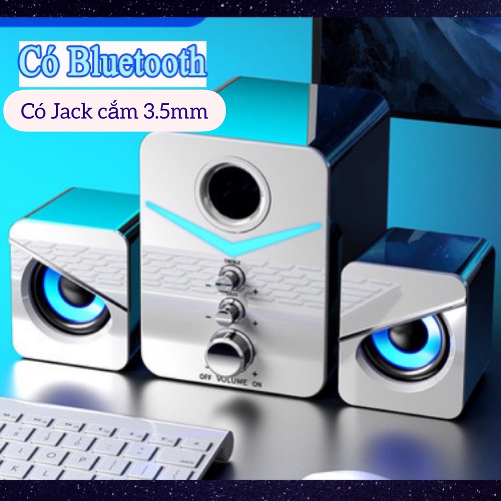 Loa bluetooth loa máy tính D221 âm thanh Super Bass trầm ấm Treble cực đã, có đèn Led nổi jack cắm 3.5mm cho pc,laptop