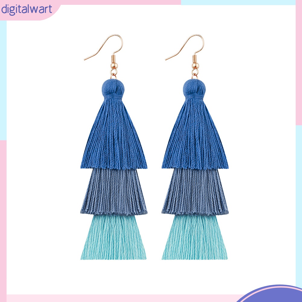 Bông Tai Dáng Dài Phối Tua Rua Nhiều Tầng Phong Cách Bohemian