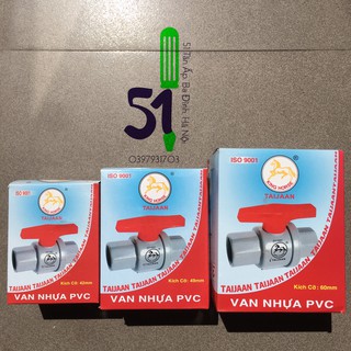 Van gạt khóa nước Taijaan (Việt Nam) phi 42, 48, 60 | Van nhựa PVC tay đỏ