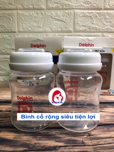 Bình Trữ Sữa ❣️ Bộ Đôi Bình Trữ Sữa Cổ Rộng 180ml DOLPHIN ❣️Hàng Công Ty không BPA an toàn cho bé yêu