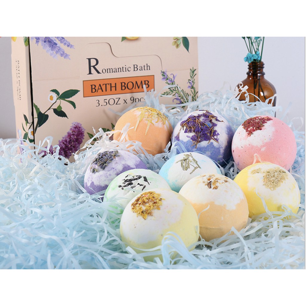 Bom Tắm Romantic Bath- Hộp 9 Viên Sủi Bồn Tắm Nhiều Mùi Hương Tự Nhiên Dưỡng Trắng , Dưỡng Ẩm Cho Da Khô Bath Bomb