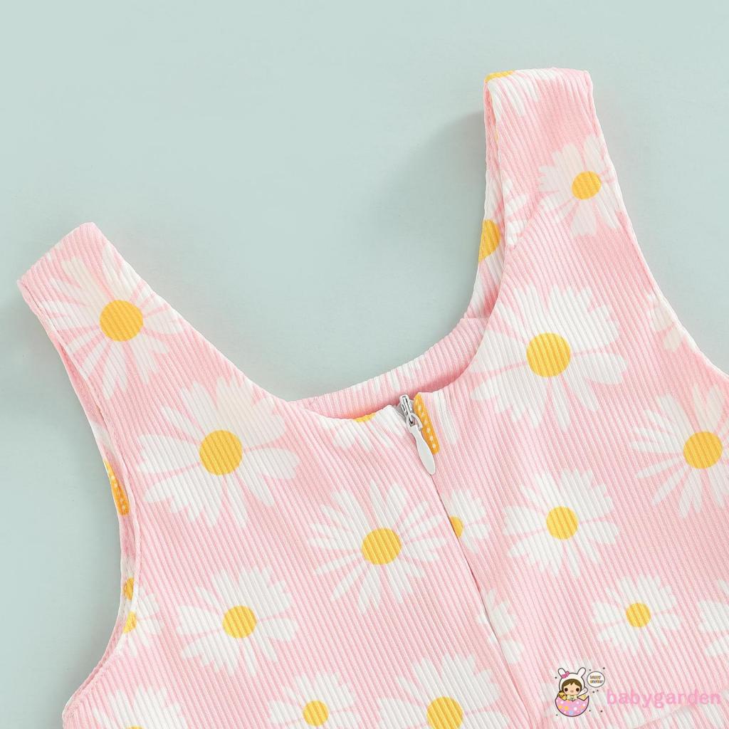 BABYGARDEN-6Months-3years Baby Girl Sleeveless Romper with Flower Rainbow Pattern, Casual Style Loose Version Summer