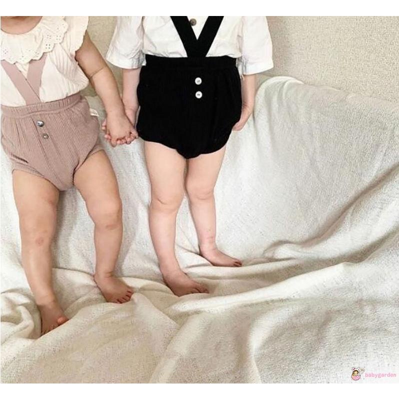 Quần yếm ngắn lưng co giãn 3 màu lựa chọn cho bé trai/ bé gái 0-18 tháng tuổi