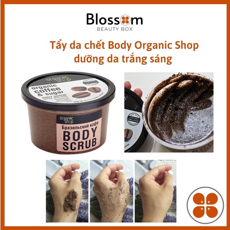 [Hũ lớn 250ml] Tẩy da chết body Organic Shop dưỡng trắng da cofee &amp; sugar