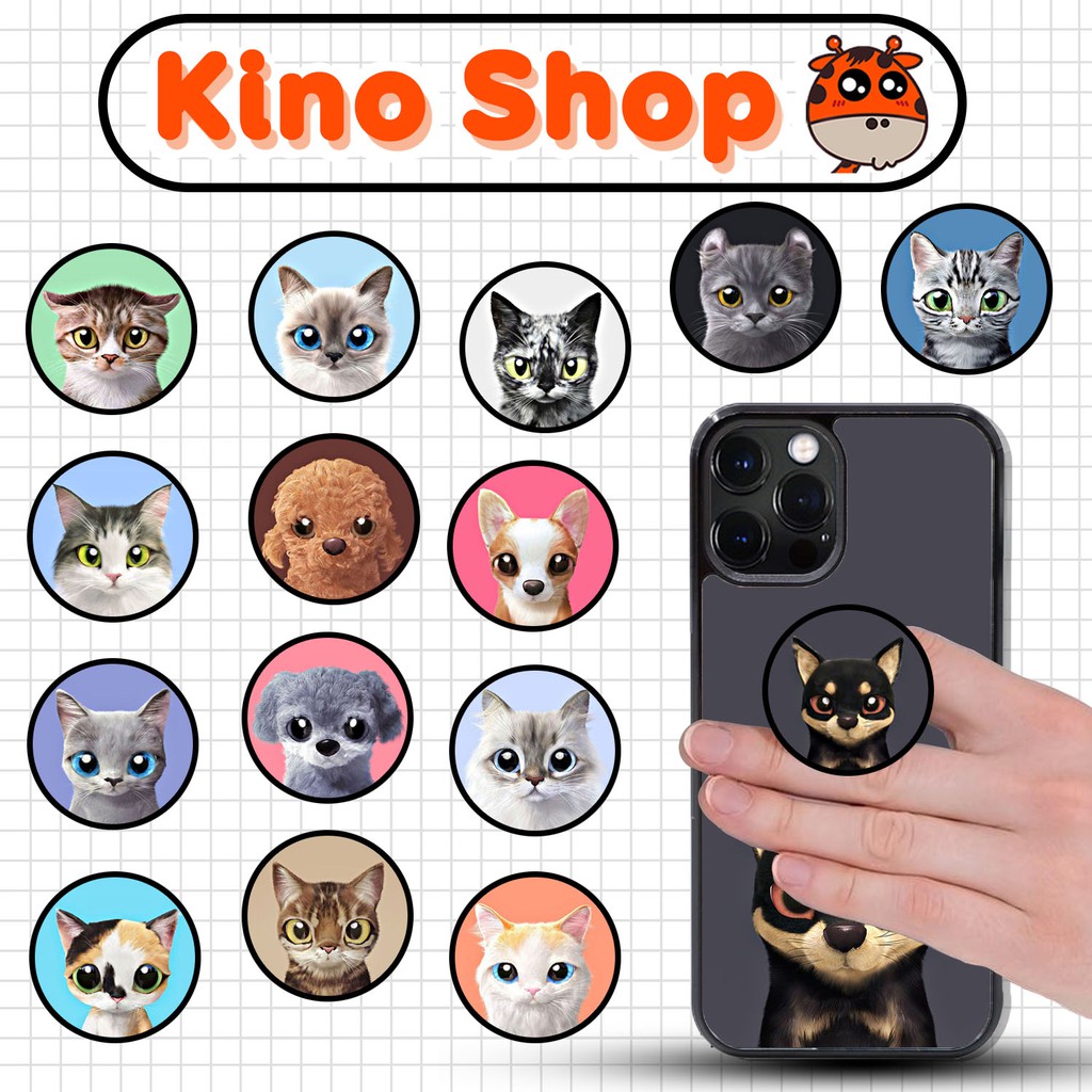 Giá đỡ điện thoại popsocket iring chó mèo thú cưng dễ thương chống lưng quấn tai nghe KinoShop