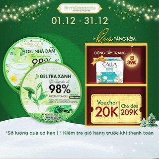 Bộ đôi Gel dưỡng ẩm, giảm mụn gel nha đam tươi MILAGANICS 300ml + Gel trà xanh MILAGANICS 300ml