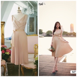 XẢ KHO - Váy xoè xếp ly thắt eo, chất lụa Hàn