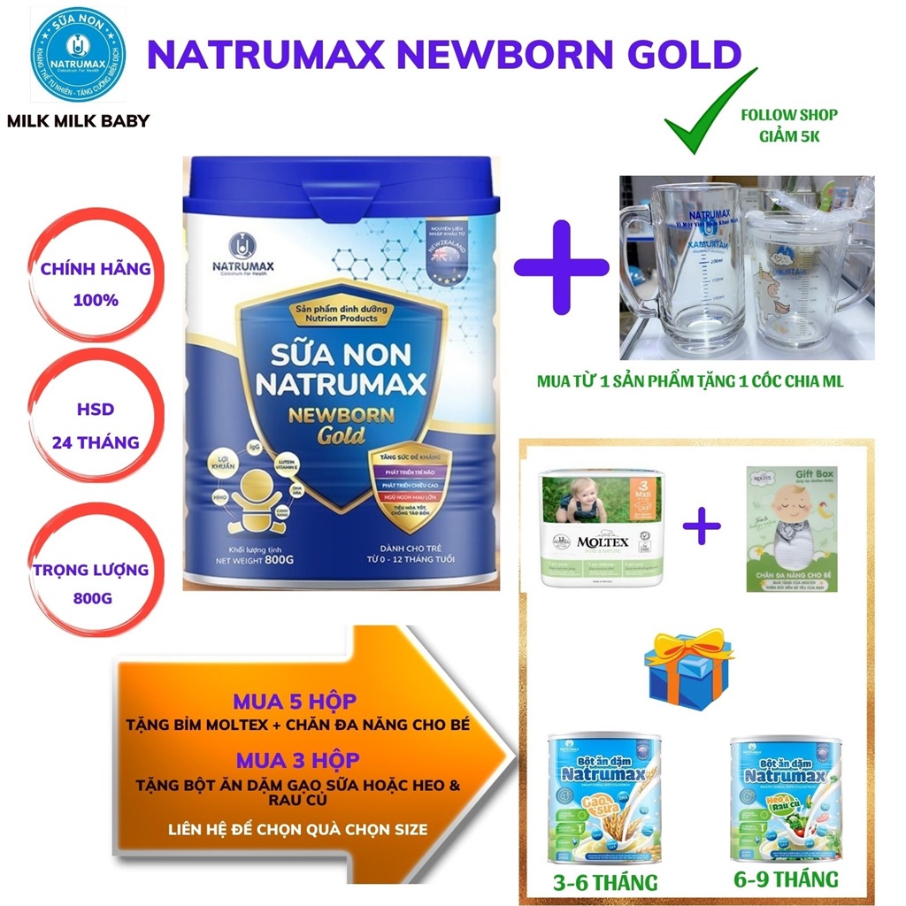 Sữa non Natrumax Newborn Gold, sữa bột tăng chiều cao cho bé loại 800g
