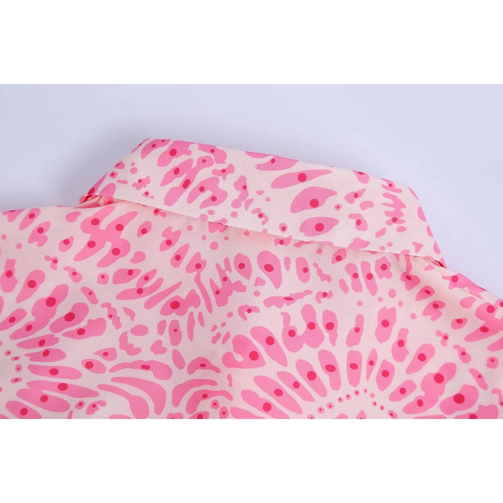 Zara Morocco full tag - Đầm Zara họa tiết hồng stamps DS09DXG50N9