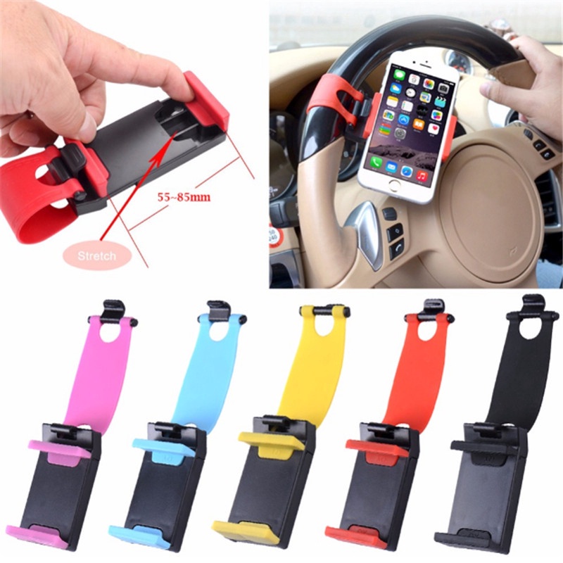 Kẹp Giữ Điện Thoại Gắn Vô Lăng Xe Hơi Thông Dụng Cho Iphone, Xiaomi, Huawei, Vivo, Gps | Vỏ Bọc Vô Lăng Xe Hơi Chất Lượng Cao