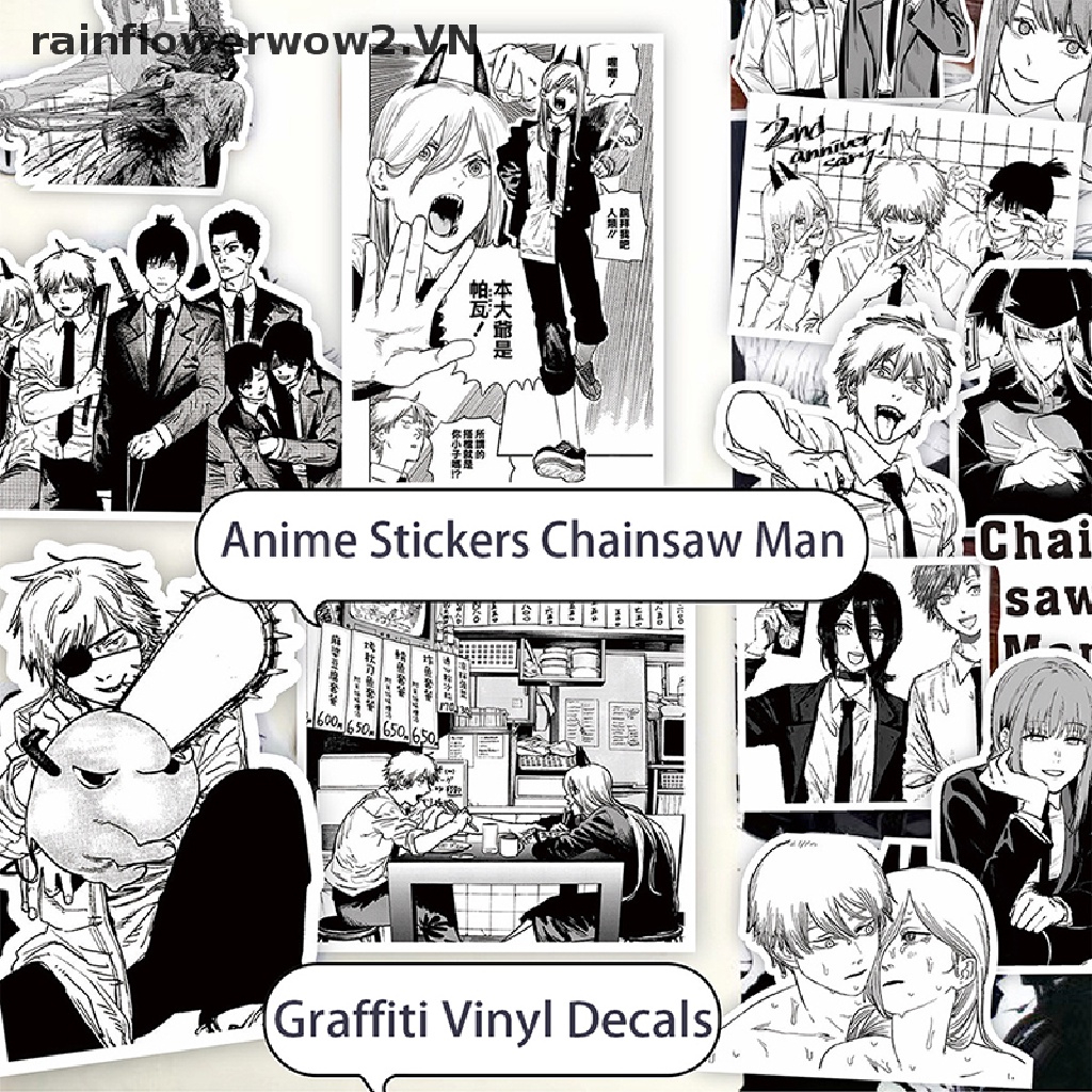 Bộ 50 Miếng Dán Hình Anime Màu Trắng Đen Chống Thấm Nước Trang Trí Laptop DIY