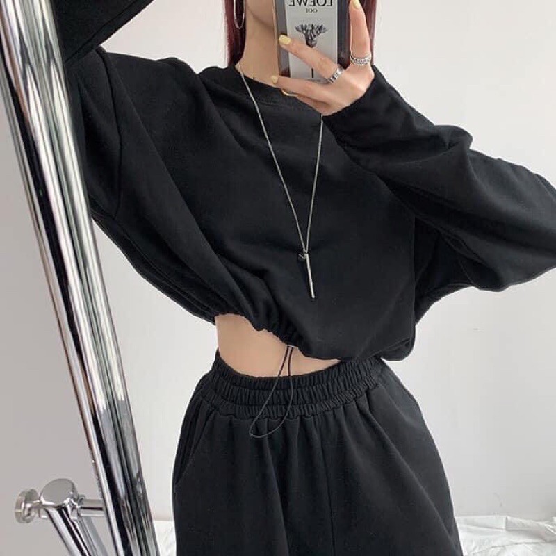 Áo croptop tay dài bo eo