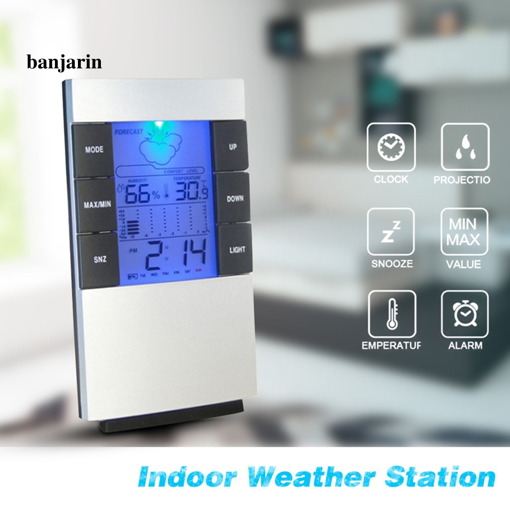 Nhiệt kế đo độ ẩm kỹ thuật số Utarabe có lịch đồng hồ báo thức đèn nền tiện dụng