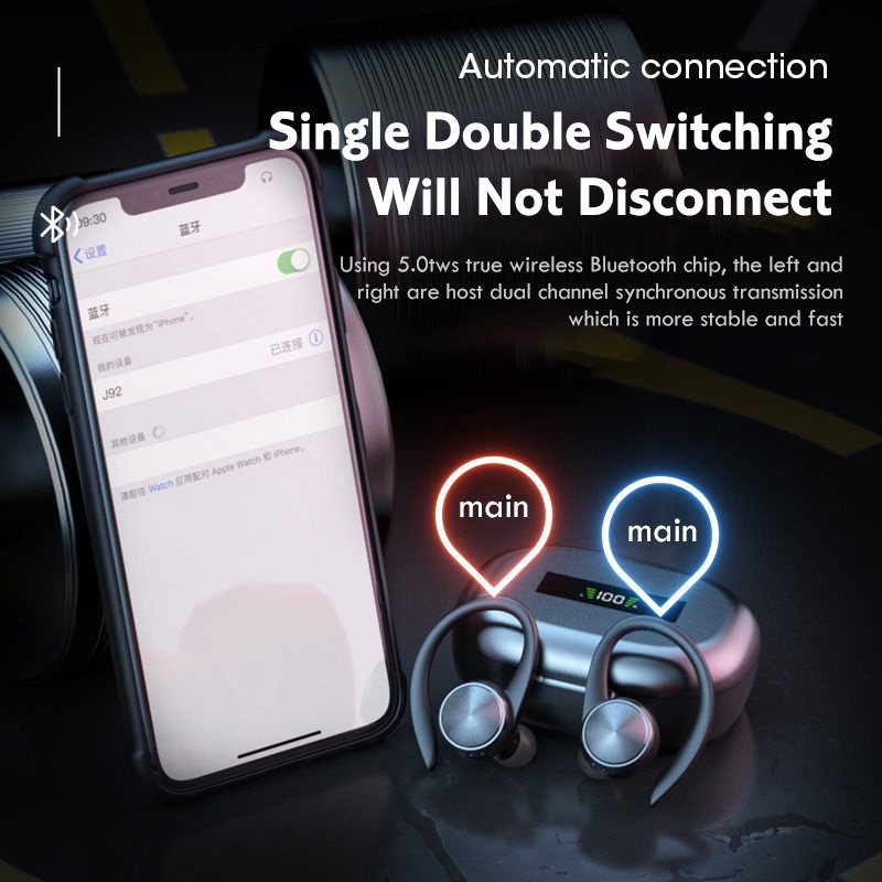 Tai nghe Bluetooth thể thao không dây có micrô Móc tai chống nước IPX5 Tai nghe âm thanh nổi Hi-Fi