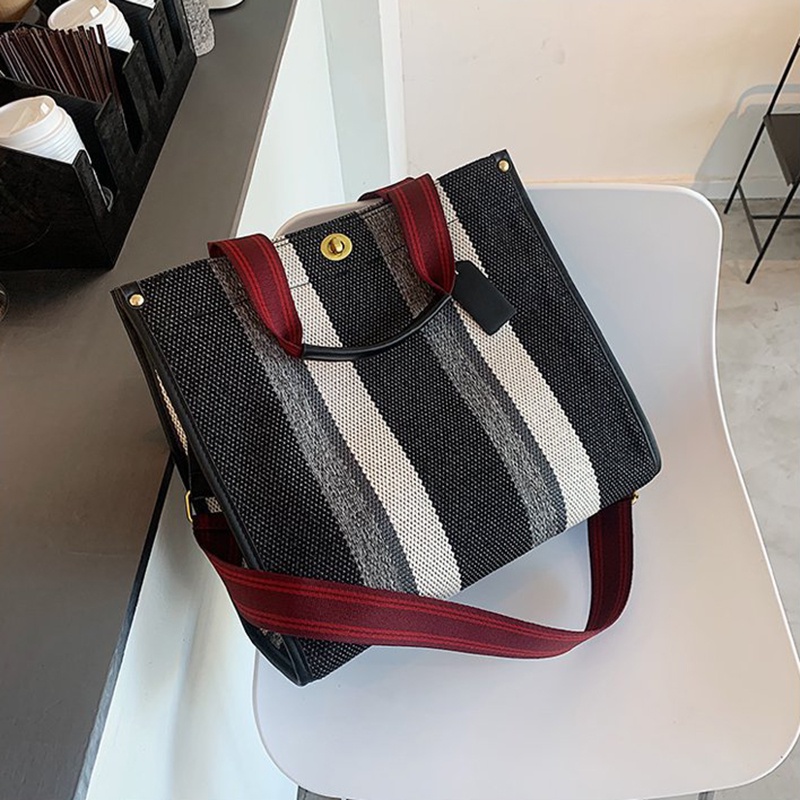 IELGY Túi Đeo Vai Vải Canvas Kẻ Sọc Thời Trang Cho Nữ