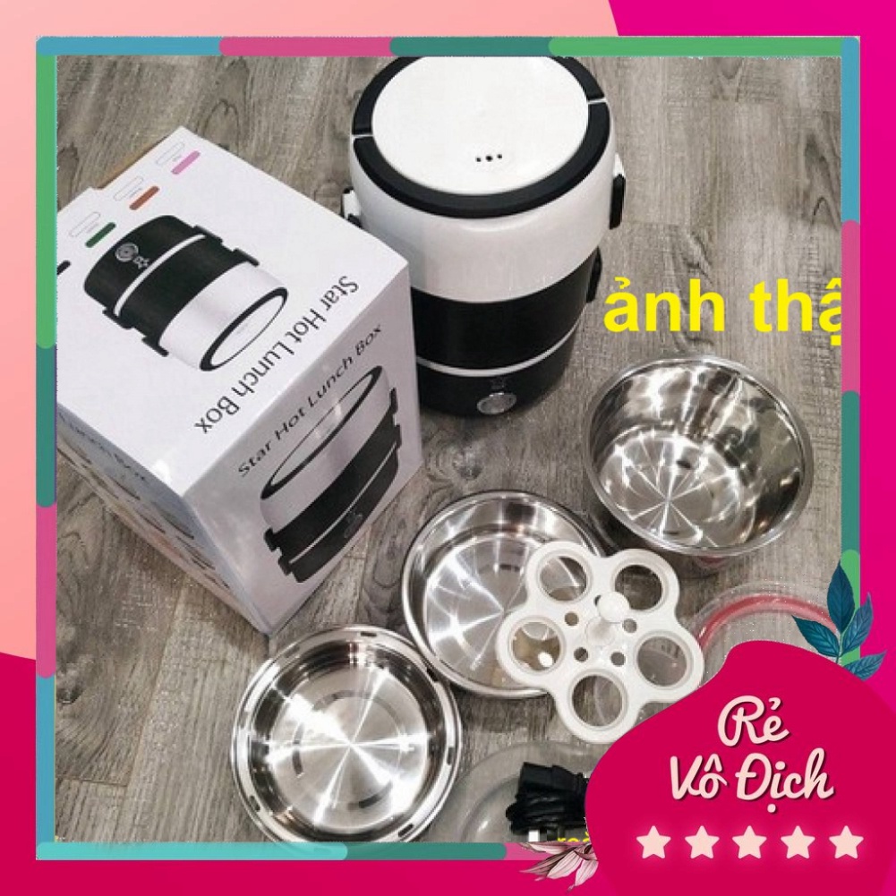 Hộp cơm Văn phòng cắm điện inox 3 tầng | Hâm nóng | Cà mèn đựng cơm | Cặp lồng HBG Mart