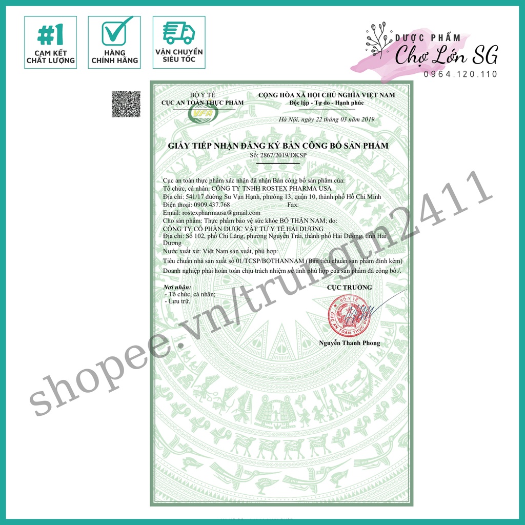 Viên uống BỔ THẬN NAM tăng cường sinh lý nam, bổ thận tráng dương với thành phần nhung hươu, nhân sâm