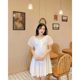 Đầm trắng❤️Hình thật 100%❤️Đầm body trắng xếp lớp thắt nơ tay