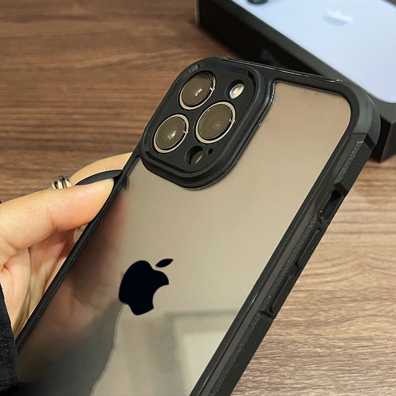 Ốp Điện Thoại Cứng Viền Silicon Dẻo Trong Suốt Chống Sốc Cho iPhone 11 12 13 14 Pro Max 14 Plus