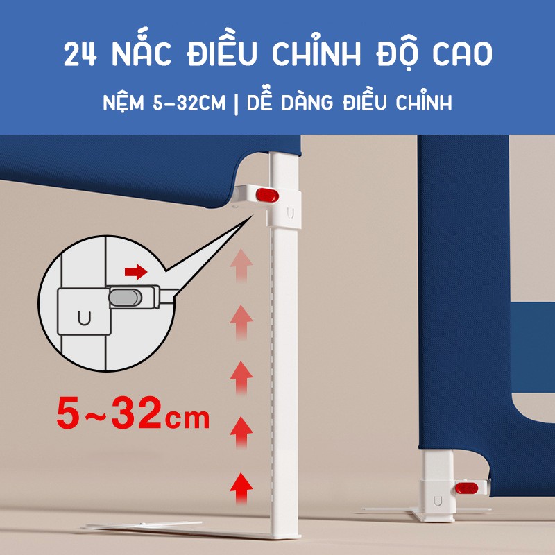 Thanh chắn giường 1M6, 1M8, 2M chống kẹt, chống vấp ngã, nâng hạ 1 góc KidAndMom BR02 và BR23 cao đến 105 cm Giá 1 thanh