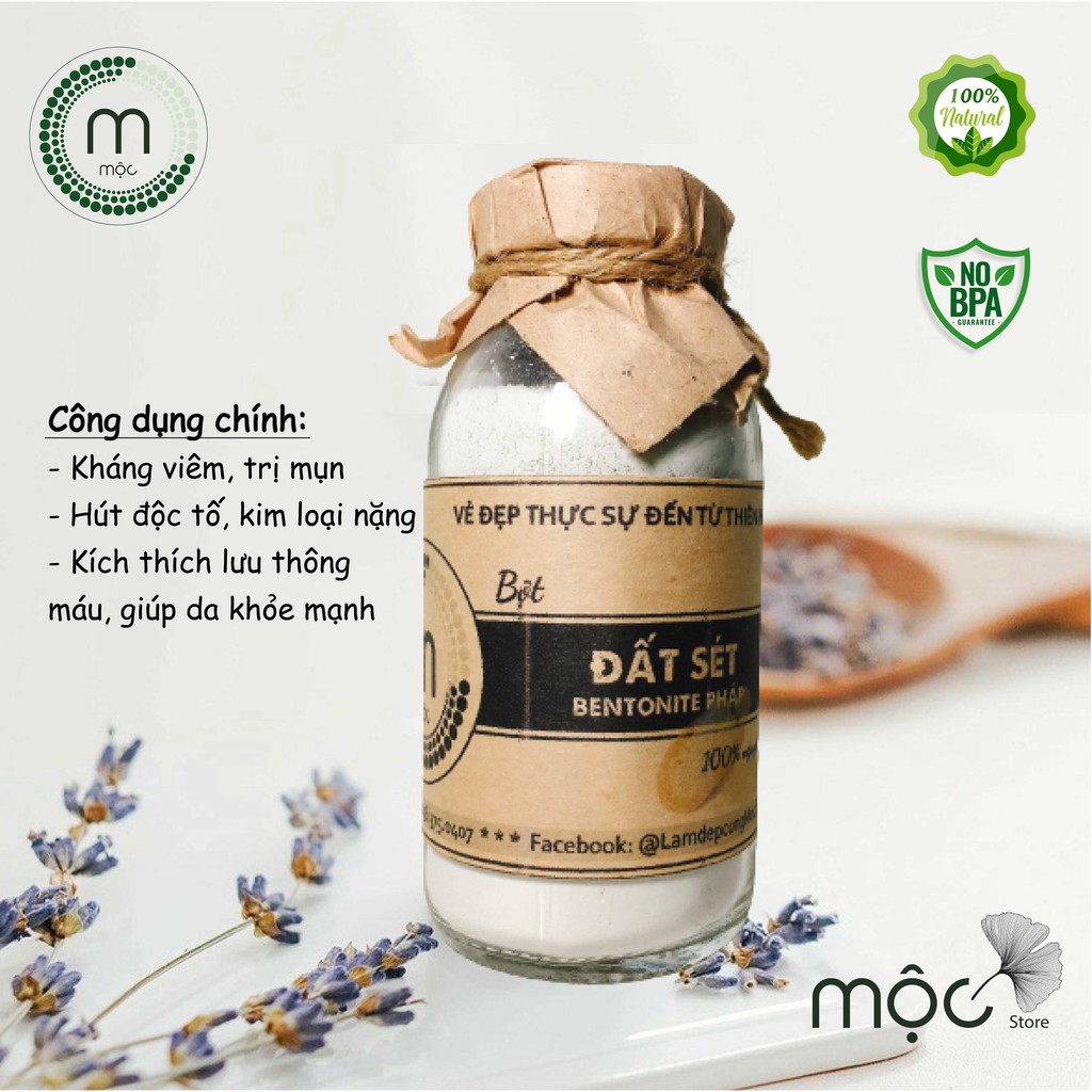 Bột Đất Sét Bentonite Pháp đắp mặt nạ nguyên chất từ thiên nhiên 100ml handmade