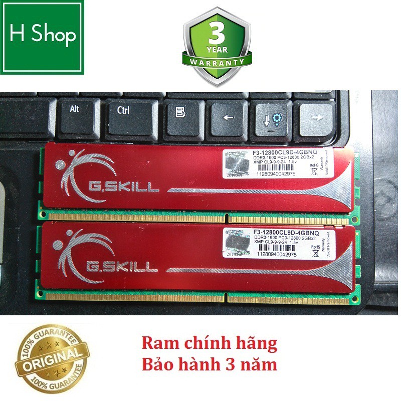 Ram PC DDR3 4Gb bus 1600 - 12800U, ram bộ hiệu GSKILL, tháo máy chính hãng, bảo hành 3 năm