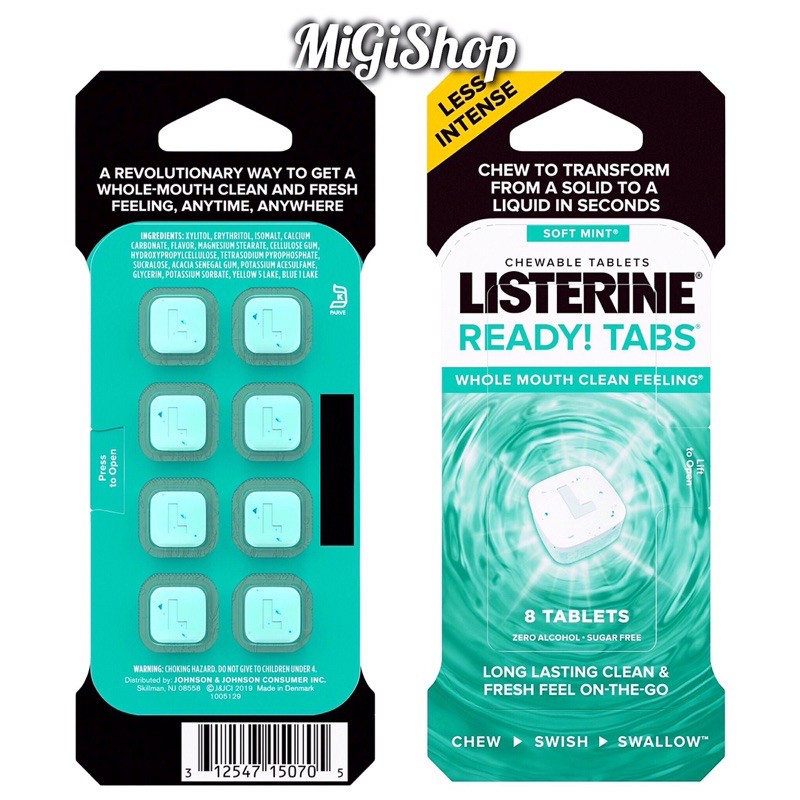 [Hàng Mỹ] Viên Ngậm Làm Sạch Và Thơm Miệng Listerine Ready Tabs (1 vỉ 8 viên)