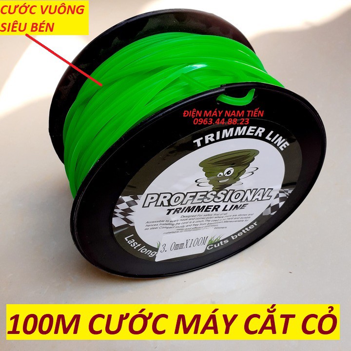 Cước cắt cỏ 100m (nhiều size), cước phát cỏ, dây quấn trong đầu lưỡi phát cỏ [ cước vuông xanh ]