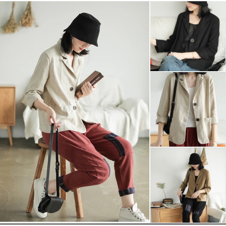 Áo khoác Vest, Blazer nữ chất Linen hai khuy trẻ trung công sở, nhiều màu | BigBuy360 - bigbuy360.vn