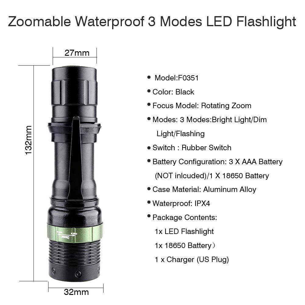 6000 LM Zoom CREE XML T6 LED Flashlight 18650 Battery Lamp+Li-ion AC CharER