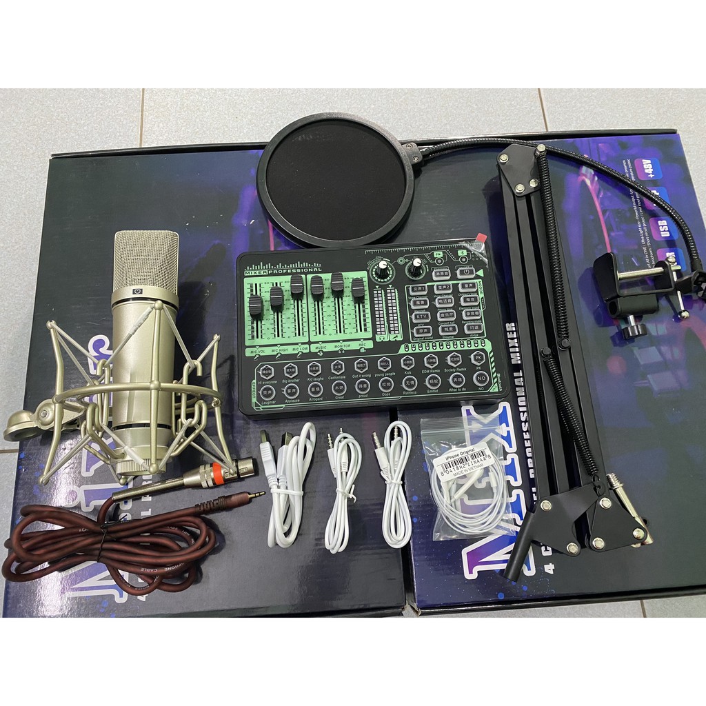 Trọn Bộ Sound Card Thu Âm H9 2021 Mic AQTA U87 ⚡FREESHIP⚡ Tặng Kèm Dây Kết Nối Và Tai Nghe Kiểm Âm . Bảo Hành 12 Tháng