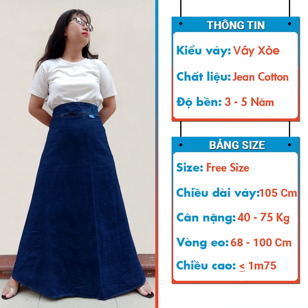 Váy Chống Nắng Xòe Trơn Vải Jean Mềm Đơn Giản Có Nút Bấm Chắc Chắn H&amp;T Fashion
