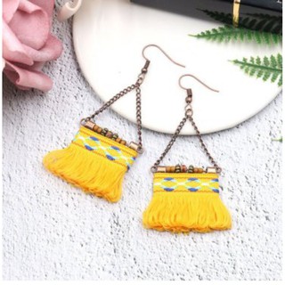 Khuyên tai bohemia hình túi thổ cẩm