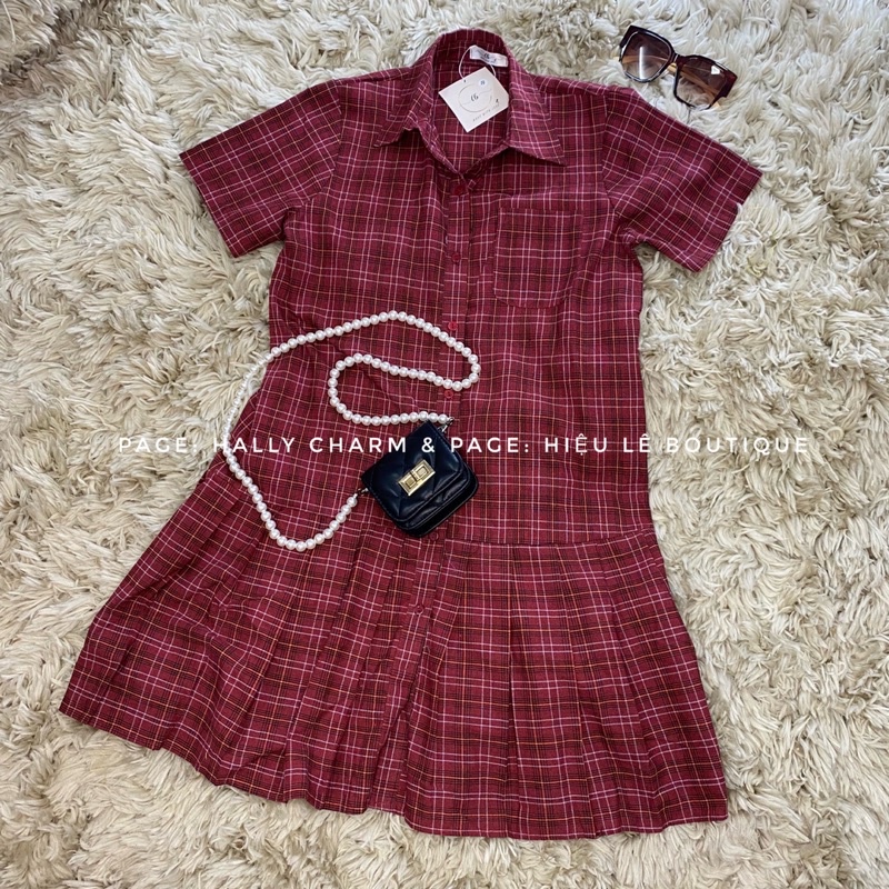 Đầm sơ mi dập li chất vải bố xin freesize
