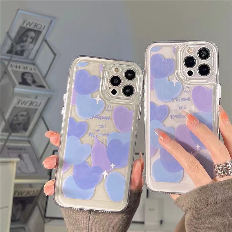 Ốp Điện Thoại Cứng Viền Silicon Dẻo Trong Suốt Họa Tiết Trái Tim Cho iPhone 14 13 12 11 Pro Max XS Max X XR 7 8 Plus SE 2