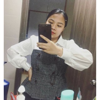 Áo sơ mi thắt eo phối kẻ chất đẹp (có ảnh thật)