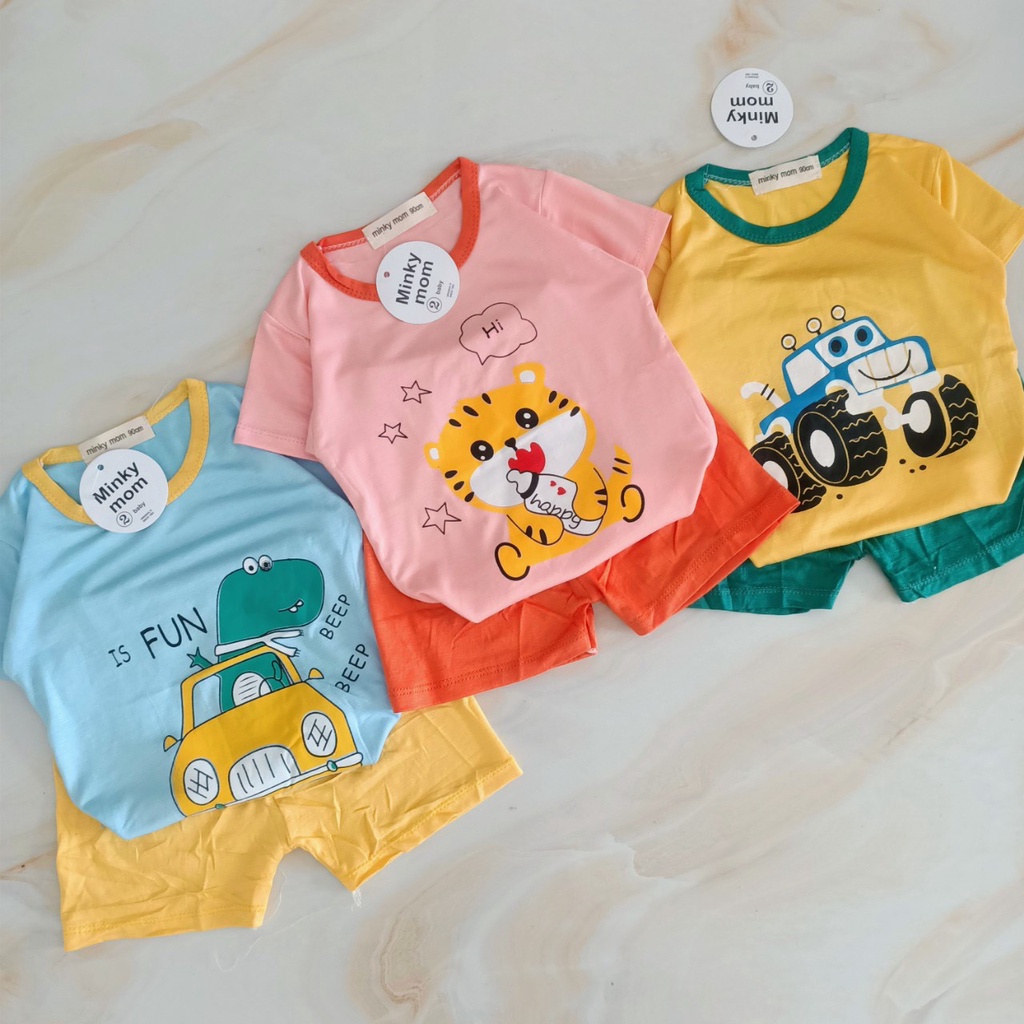 Bộ Cộc Tay Chất Thun Lạnh Mát Mẻ Họa Tiết Động vật Ngộ Nghĩnh Đáng Yêu Cho Các Bé 7-17kg B1019