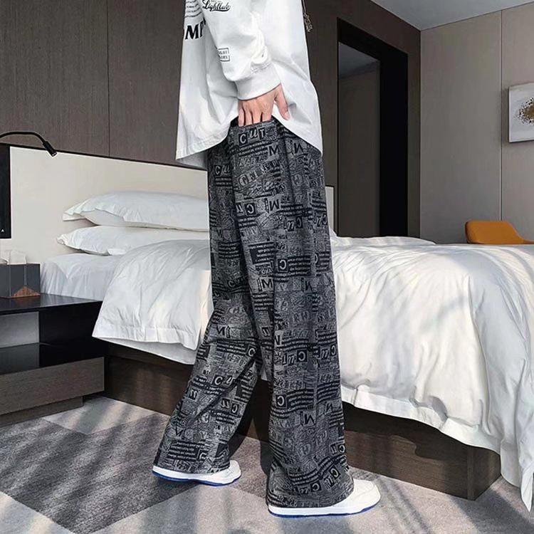 Quần ống rộng in họa tiết tờ báo phong cách Âu Mỹ thời trang cho nam