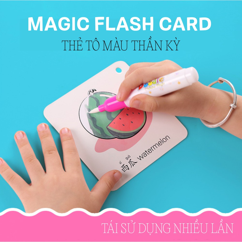 Bộ 32 thẻ tô màu tự xoá ma thuật thần kỳ cho bé trai bé gái giúp phát triển kỹ năng tô màu, học tiếng anh